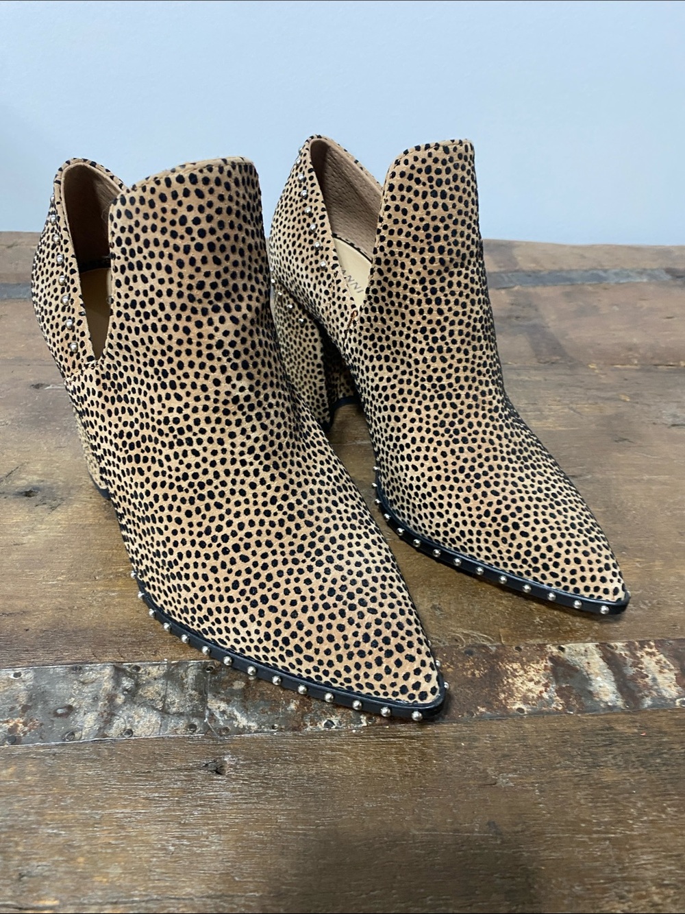 Gianni Bini Tan and Black Cheetah-Print Pointed Ankle Booties